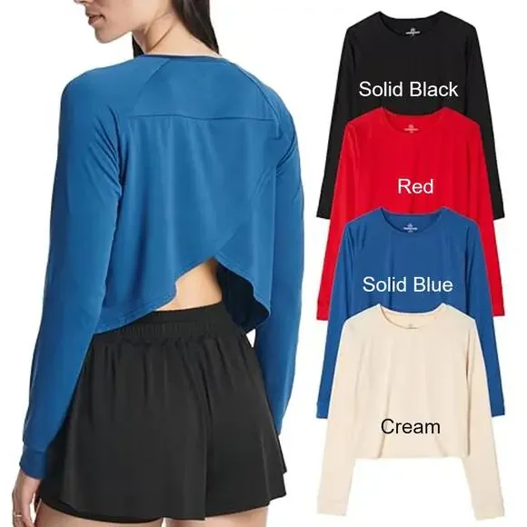 3/$25 Mix and Match! WOMEN'S LONG SLEEVE PETAL BACK CROP TOP - Picture 2 of 5